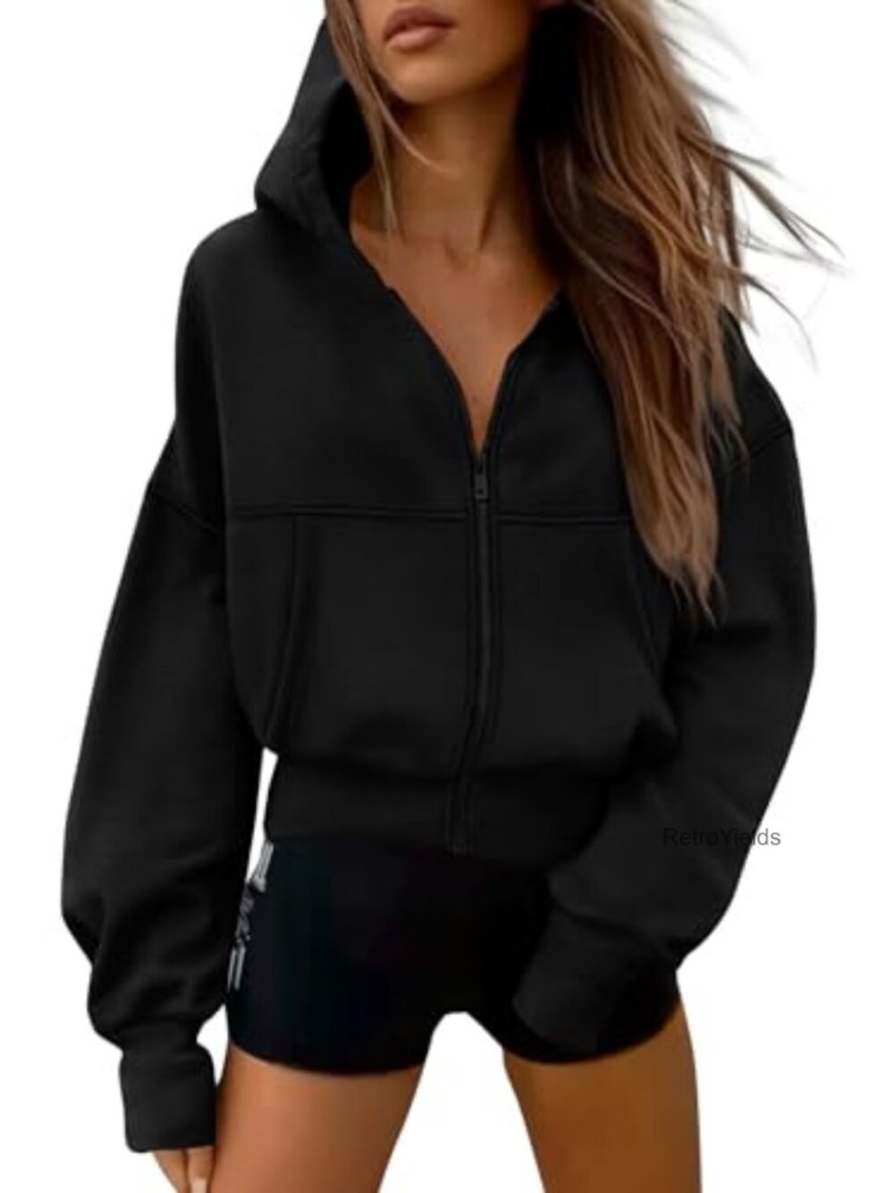 Zip Up Fleece Hoodie for Women Cropped Long Sleeve Sweatshirt Jacket